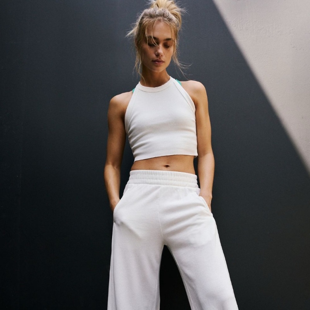 White Ribbed Halter Crop Top - Women